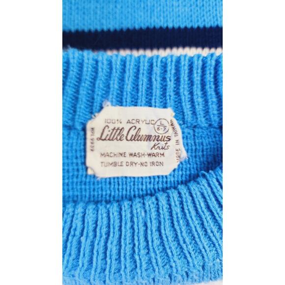 VTG 70S Kids Fair Isle Knit Sweater Blue White Crew neck Sz L 6/7 Little Alumnus - Picture 7 of 14